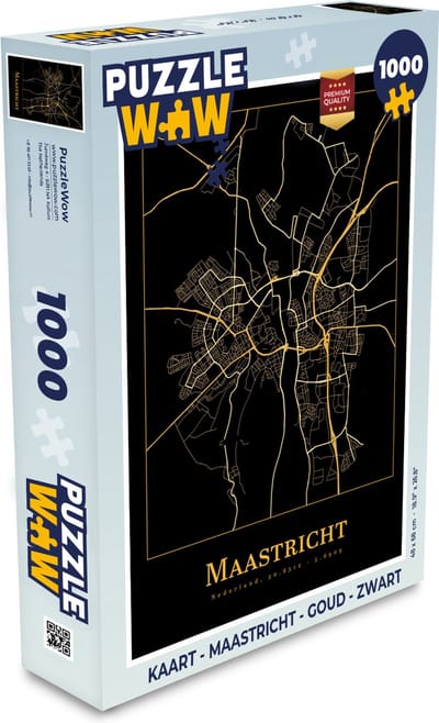Puzzel Kaart - Maastricht - Goud - Zwart - Legpuzzel - Puzzel 1000 stukjes volwassenen