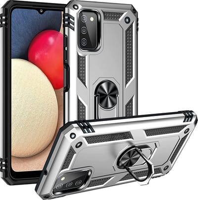 HB Hoesje Geschikt voor Samsung Galaxy A03S Grijs - Anti-Shock Hybrid Armor Back Cover - Hoes met Kickstand Ring