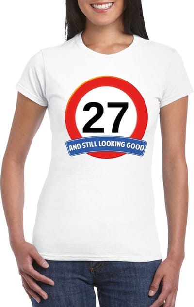 Verjaardag cadeau shirt - 27 jaar and still looking good t-shirt - wit - dames S