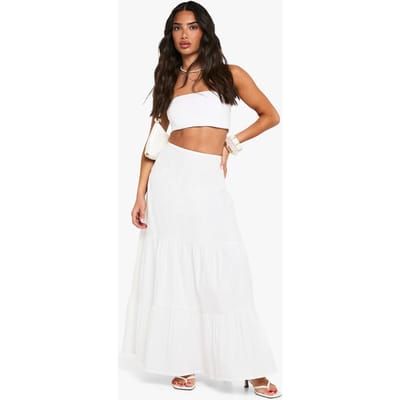 boohoo Dames Petite Cotton Poplin Gelaagde Maxi-Rok | Wit | Maat: 44