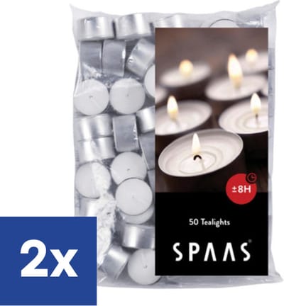 Spaas Theelichtjes Waxinelichten 8 branduren - 2 x 50 stuks