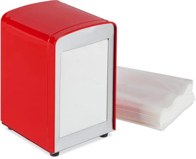Servetdispenser Retro, metaal, kleine gastronomische servethouder voor ijssalon, café, bistro, HBT: 15x9,5x11, rood