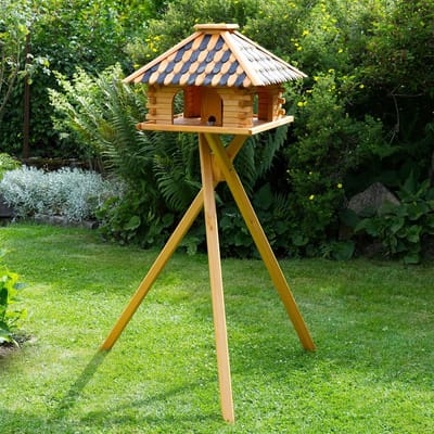 Vogelhuis met Standaard - Vogelvilla Voederhuis - Tuinieren Vogels Voeren - Geïntegreerd Voedersilo - 50x50x38 cm - Houtkleur