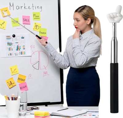 Telescopische Aanwijsstok Vinger – Uitschuifbare Pointer Finger – Aanwijsstok voor Leraar, Presentaties & Whiteboard – Compact & Lichtgewicht – Zwart/Wit – Max. 68 cm