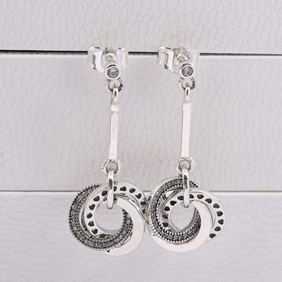 Boucles d'oreilles originales en argent sterling 925 avec cercles entrelacés et cœurs ajourés pour femmes, cadeau de mariage, bijoux d'anniversaire en Europe gray