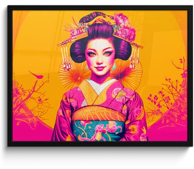 Poster in lijst - Fotolijst 70x50 cm - Posters - Bloemen - Vrouw - Kimono - Roze - Posterlijst zwart - Decoratie - Wanddecoratie woonkamer - Muurdecoratie slaapkamer