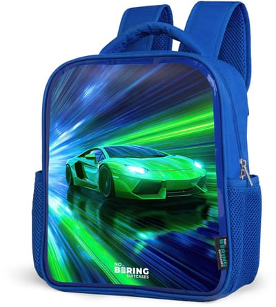 NoBoringSuitcases.com® - Rugzak blauw - Schooltas jongens - Raceauto - Felgroen - Lichtstralen - Snelheid - Kinder rugtas jongen - Boekentas kind - Kinderrugzak voor school - Schoolrugzak