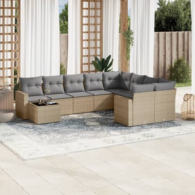 vidaXL - 10-delige - Loungeset - met - kussens - poly - rattan - beige