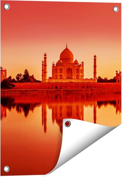 Gards Tuinposter Taj Mahal bij Zonsondergang - 40x50 cm - Tuindoek - Tuindecoratie - Wanddecoratie buiten - Tuinschilderij