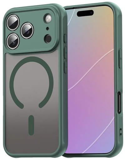 MobyDefend Hoesje - Geschikt voor iPhone 17 Pro - Case Geschikt voor MagSafe - Mat Transparant Met Gekleurde Rand - Groen
