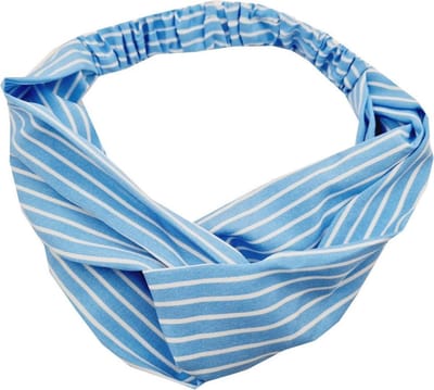Haarsoires Haarband Twist 5cm – Streepprint – Gladde Stof – Wit Blauw - Zachte Knoop Hoofdband - Haaraccessoire voor Dames & Meisjes