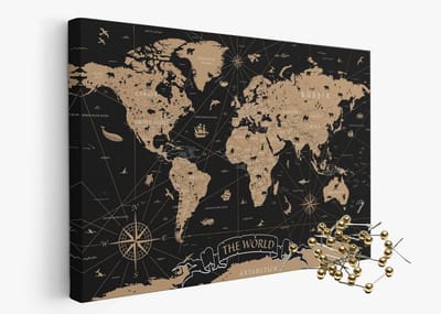 Canvas Wereldkaart - Prikbord Kaart - Reizen Markeren - Met Kurk Laag - 60 x 40 cm - Meerkleurig