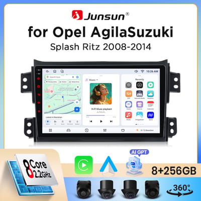 Junsun draadloze CarPlay Android Auto autoradio voor Opel Agila B / Suzuki Splash 2008-2014 met ingebouwde koelventilator, Android GPS navigatie, multimediaspeler, WiFi, DSP, RDS, BT, SWC, IPS