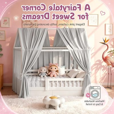 Huisbed hemel met mousseline, stoffen baldakijn voor kinderbedden, decoratie voor kinderkamer, lichtgrijs, H 270 x B 67 cm
