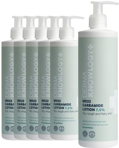 DermaKnowlogy+ - MD22 Carbamide Lotion 7,5% 6 x 400 ml - voor Droge Ruwe en Schilferige Huid - met Ureum Shea Butter en Niacinamide - Parfumvrij