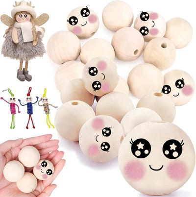 Houten Ballen voor Creatief Knutselen, 30 Stuks Met 30mm Gat, Natuurlijke Houten Kralen, Grote 40mm Kralen voor DIY Projecten