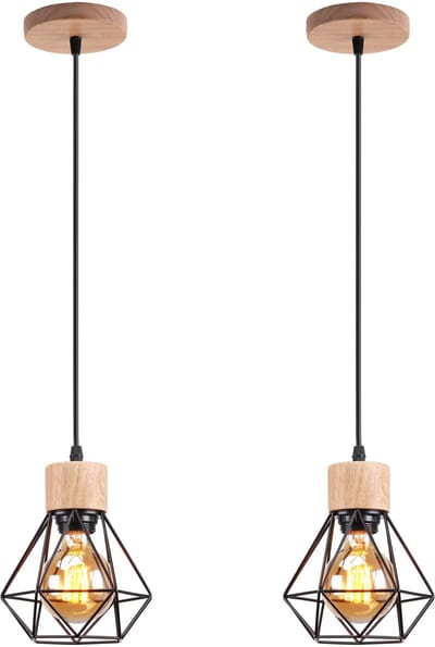 2 Stuks Industriële Hanglamp Diamant E27 Kroonluchter Vintage voor Slaapkamer Woonkamer Zwart
