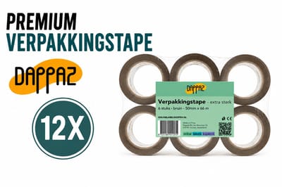 Verpakkingstape Bruin 12 stuks - Dozen Tape OPP - Extra Sterk Plakband met Hoge Kleefkracht 50mm x 66m - Dikte 65 µm - Dappaz