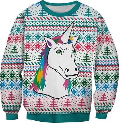 Eenhoorn met blije kleurtjes Foute kersttrui - Maat: XL - Kerstmis trui - Heren kersttrui - Dames kersttrui - Foute kersttruien - Kerst outfit - Kerstkleding - Lelijke kersttrui - Gekke kersttrui -