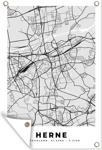 Muurdecoratie Herne - Kaart - Stadskaart - Duitsland - Plattegrond - 120x180 cm - Tuinposter - Tuindoek