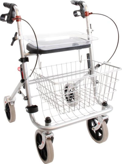 Premis Lichtgewicht - Rollator Basic - Inclusief mandje - stokhouder - dienblad - zilver
