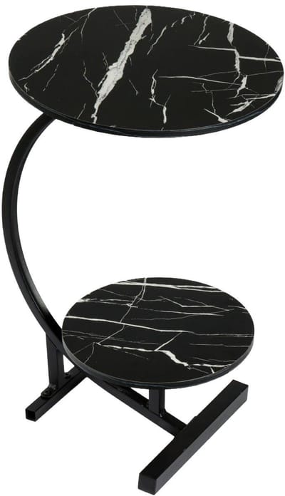 Ceruzo Bijzettafel – Rond Dubbel Tafelblad – Zwart Gemarmerd – H63 cm – Koffietafel -Banktafel