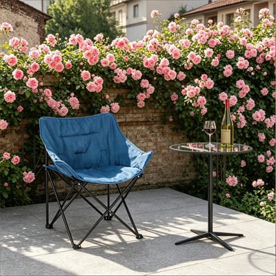 Campingstoel - Zacht gepolsterde klapstoel - Ontspannend en comfortabel - Zwart en Blauw