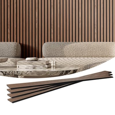 VEVOR akoestische panelen, akoestische panelen, 2400 x 200 mm, MDF accenthouten wandpanelen voor moderne binnenmuren, imitatiehouten wandpanelen voor stijlvolle decoratie en geluidsreductie, walnoot, set van 4