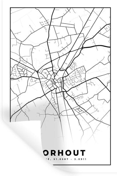 Muurstickers - Sticker Folie - België – Torhout – Stadskaart – Kaart – Zwart Wit – Plattegrond - 20x30 cm - Plakfolie - Muurstickers Kinderkamer - Zelfklevend Behang - Zelfklevend behangpapier - Stickerfolie