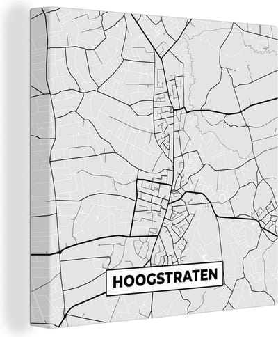 Canvas Schilderij Plattegrond – Hoogstraten – Zwart Wit – Stadskaart - Kaart - 20x20 cm - Wanddecoratie