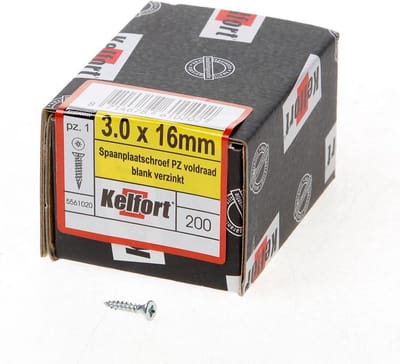 Kelfort Spaanplaatschroef platverzonken kop verzinkt pozidriv voldraad 3.0 x 16mm (Prijs per 200 stuks)