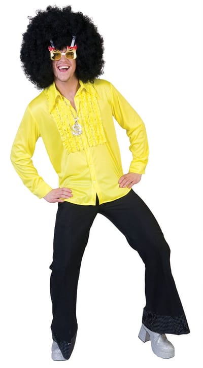 Funny Fashion - Jaren 80 & 90 Kostuum - Zaterdag Disco Hemd Geel - Geel - Maat 48-50 - Carnavalskleding - Verkleedkleding