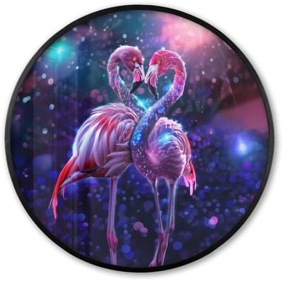 Poster in lijst Rond - Fotolijst 60x60 cm - Posters - Flamingo's - Dieren - Ruimte - Galaxy - Ronde posterlijst zwart - Decoratie - Wanddecoratie woonkamer - Muurdecoratie slaapkamer