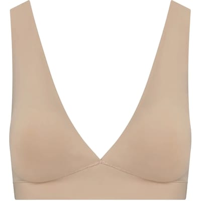 Bye Bra Deep Plunge Bralette, zonder beugel, lichte ondersteuning met brede bandjes, uitneembare vulling, naadloze shapewear voor laag uitgesneden outfits, beige en zwart (VK, Alpha, S, Regular, Regular, Standard, Beige)