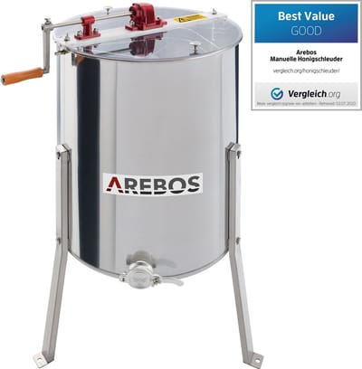 AREBOS Honing Extractor - Honing Centrifuge - Roestvrij Staal - Handmatig - voor 4 honingraatjes 26 x 42cm