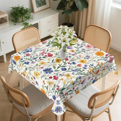Mooie Wildebloem Vierkante Tafelkleed Wasbaar Kleurrijk Botanisch Bloemen Decoratief Tafelkleed Cover voor Eetkamer Feest Picknick 152x152cm white