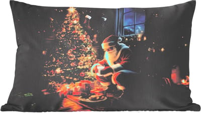 Sierkussens - Kussentjes Woonkamer - 60x40 cm - Kerstman - Haard - Donker