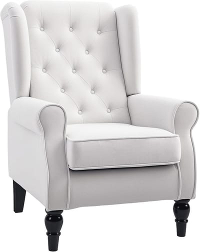 Comfortabele Relaxstoel met Oorfauteuil en Knopen - Crèmekleurig en Stijlvol - 74 x 86 x 102 cm