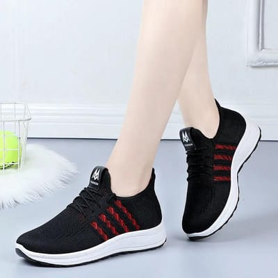 Casual Sneakers voor Dames Ademend Mesh Sportschoenen Moeder Zachte Zool Lichtgewicht Antislip Effen Kleur Schoenen 36 zwart