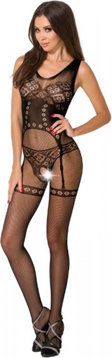 Kruisloze Catsuit Met Jarretel Print