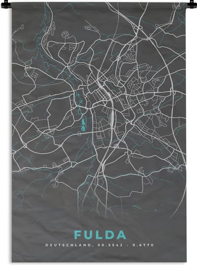 Wandkleed - Wanddoek - Blauw – Duitsland – Plattegrond – Stadskaart – Kaart – Fulda - 120x180 cm - Wandtapijt