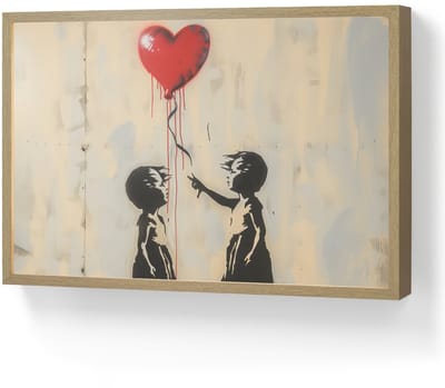 Wandlamp 60x40 cm - Oplaadbaar - Street art - Banksy - Ballon - Graffiti - Hart - Wandlampen binnen woonkamer - Slaapkamer lamp - Decoratieve nachtlamp - Vloerlamp draadloos
