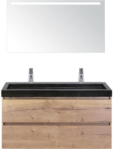 Maxx XL Badmeubelset 120 cm - Natuur Eiken - Wastafel Lucca Enkel 2 Kraangaten met LED Spiegel