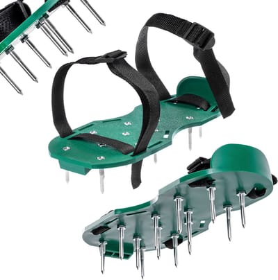 KADAX Gazonventilatorschoenen, nagelschoenen met spijkers van 13 cm, verticuteermachine van hoogwaardige materialen, gazonbeluchter, aerificeer voor tuinschoenen (groen)