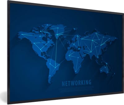 Poster in lijst - Fotolijst 120x80 cm - Posters - Wereldkaart - Simpel - Blauw - Posterlijst zwart - Decoratie - Wanddecoratie woonkamer - Muurdecoratie slaapkamer