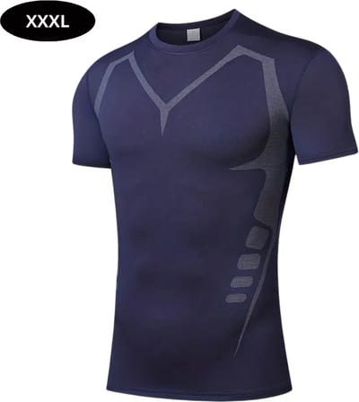 Livano Sportshirt Heren - Sport - Fitness - Compressie Shirt - Corrigerend Hemd - Sportkleding - Mannen - Blauw - 2 Stuks - XXXL