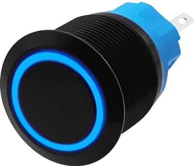 ProRide Metalen Drukschakelaar 12V ON-OFF - 22mm - Aan/uit schakelaar - Spatwaterdicht - 12V/24V - LED Indicatie Blauw