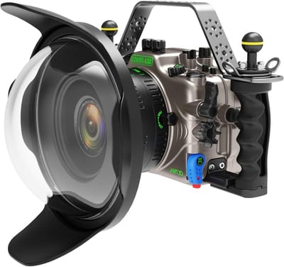 Aluminium Onderwater Camera Behuizing voor A7IV Camera met 180mm Glazen Groothoek Dome Port en Duikaccessoires