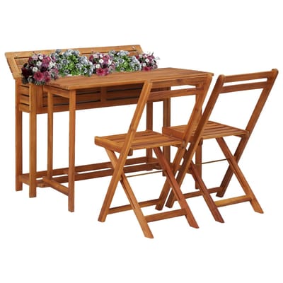 vidaXL - Tuintafel - met - plantenbak - en - 2 - bistrostoelen - massief - acaciahout