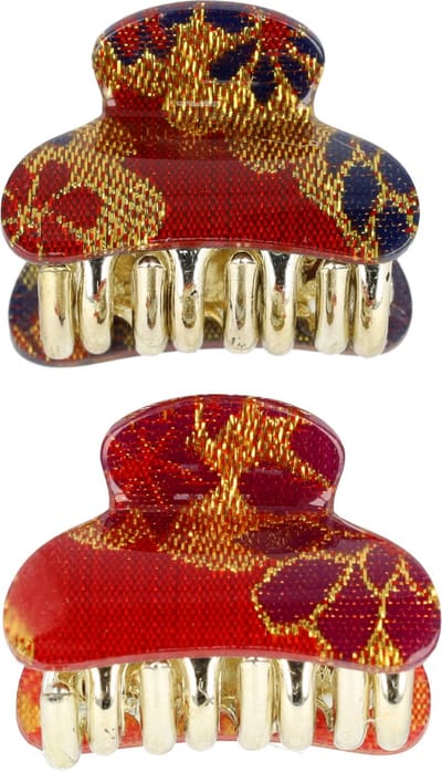 Haarsoires Haarspeld Haarklemmen 4cm – Glitter Bloemenprint – Goud Rood – Set van 2 - Haarclip Klem - Hair Claw - voor Opsteken Haar - Hair Clip - Decoratieve Haaraccessoire